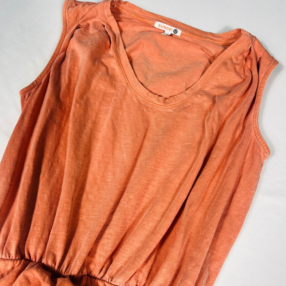 Sundry Orange Ruched Side Elastic Waist Sleeveless Mini Dress Size 0 XS
